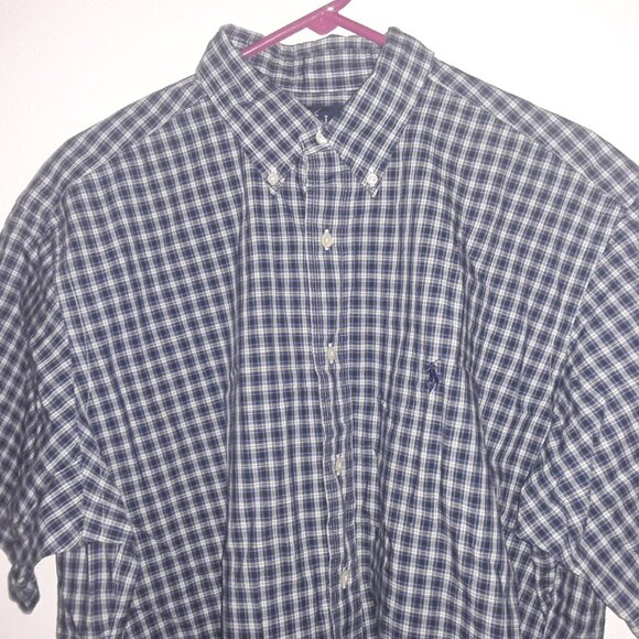 Ralph Lauren Yarmouth 100% cotton mens 16 1/2 dark blue/white plaid w/dark blue - Picture 2 of 5